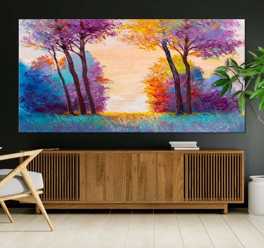 Oil Paint Effect Trees Wall Art Canvas Print