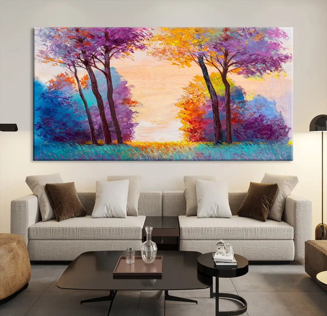 Oil Paint Effect Trees Wall Art Canvas Print