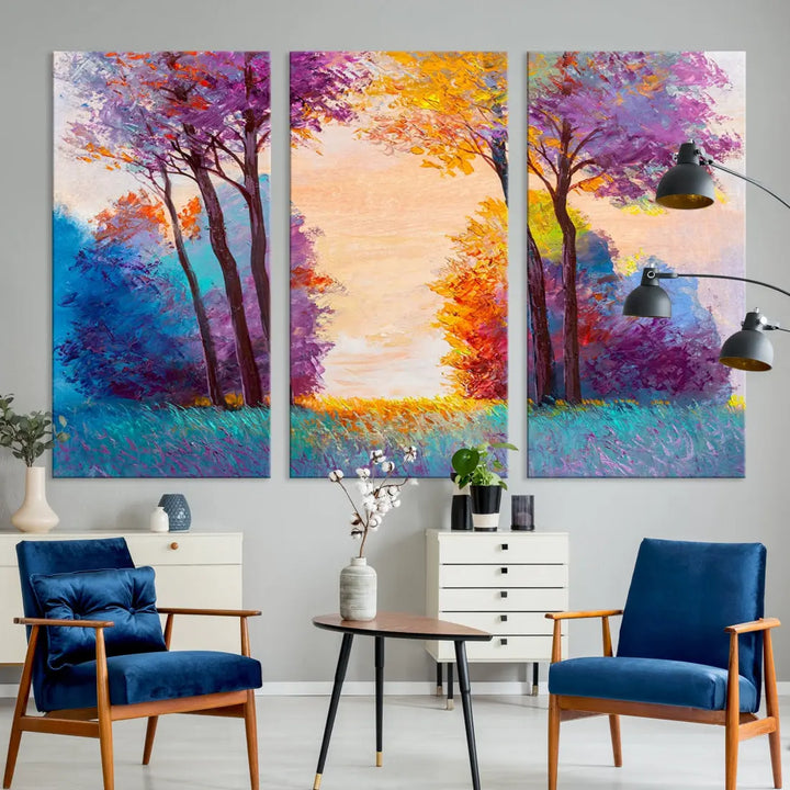 Oil Paint Effect Trees Wall Art Canvas Print