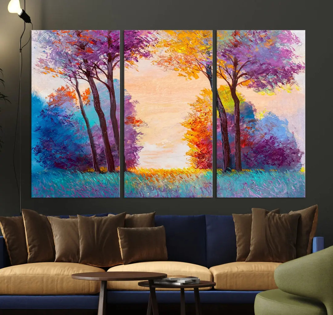 Oil Paint Effect Trees Wall Art Canvas Print