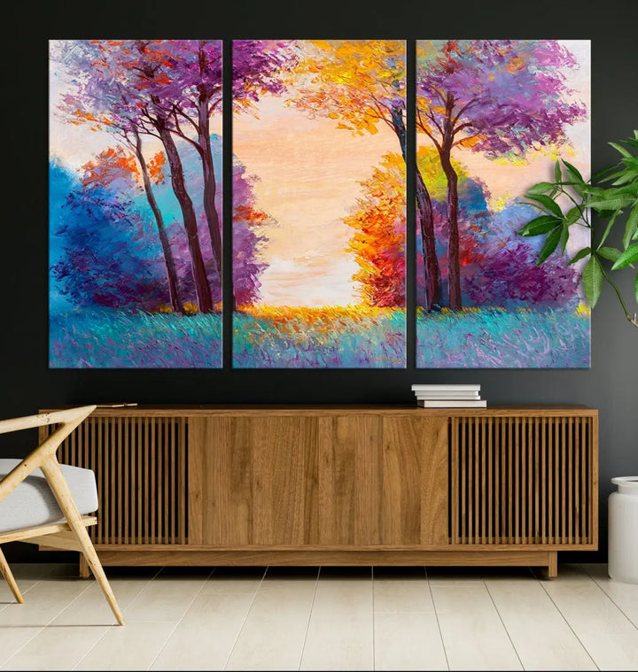 Oil Paint Effect Trees Wall Art Canvas Print