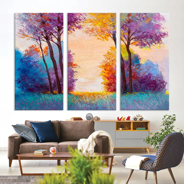 Oil Paint Effect Trees Wall Art Canvas Print