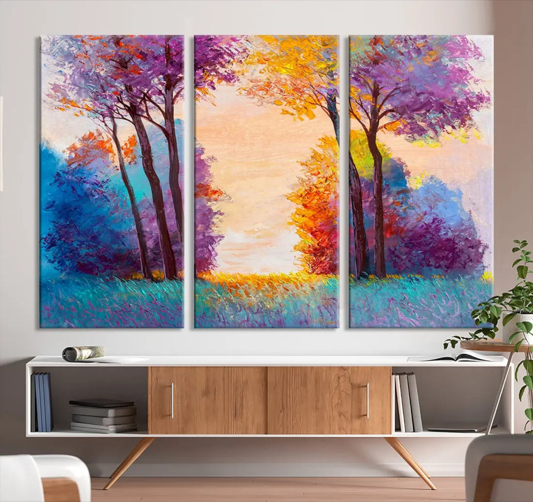 Oil Paint Effect Trees Wall Art Canvas Print