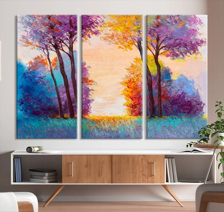 Oil Paint Effect Trees Wall Art Canvas Print