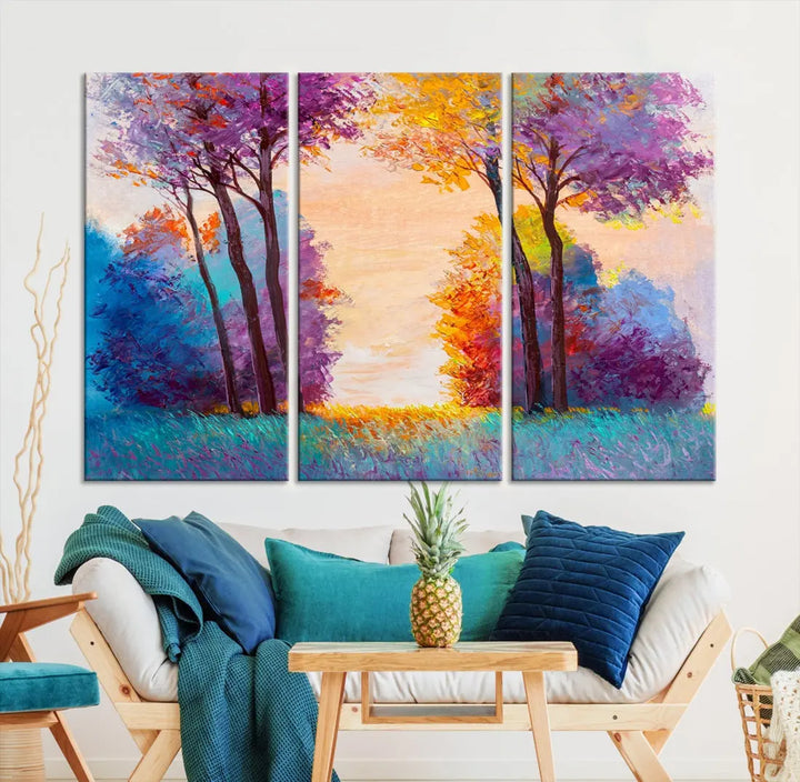 Oil Paint Effect Trees Wall Art Canvas Print