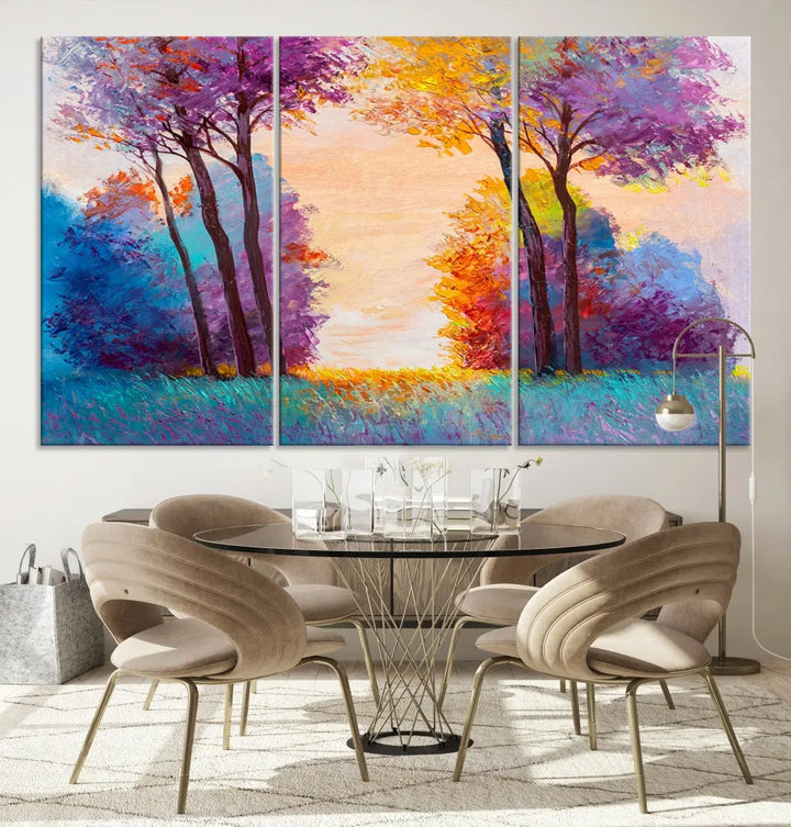 Oil Paint Effect Trees Wall Art Canvas Print