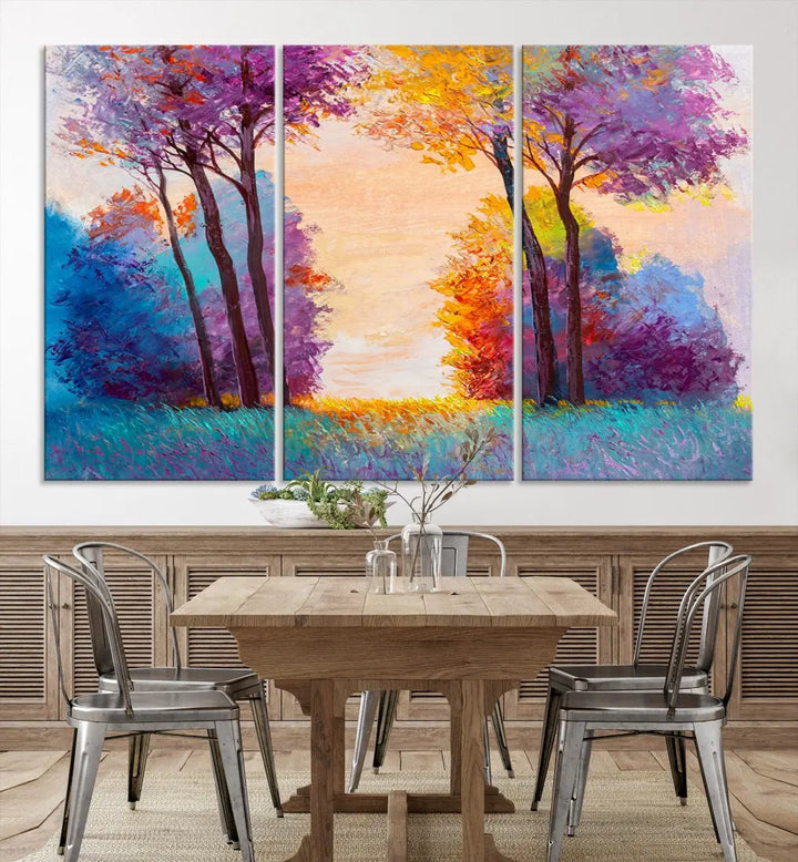 Oil Paint Effect Trees Wall Art Canvas Print