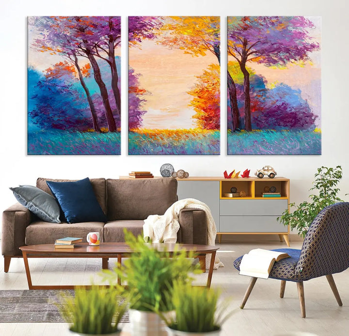 Oil Paint Effect Trees Wall Art Canvas Print