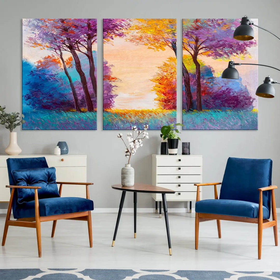 Oil Paint Effect Trees Wall Art Canvas Print