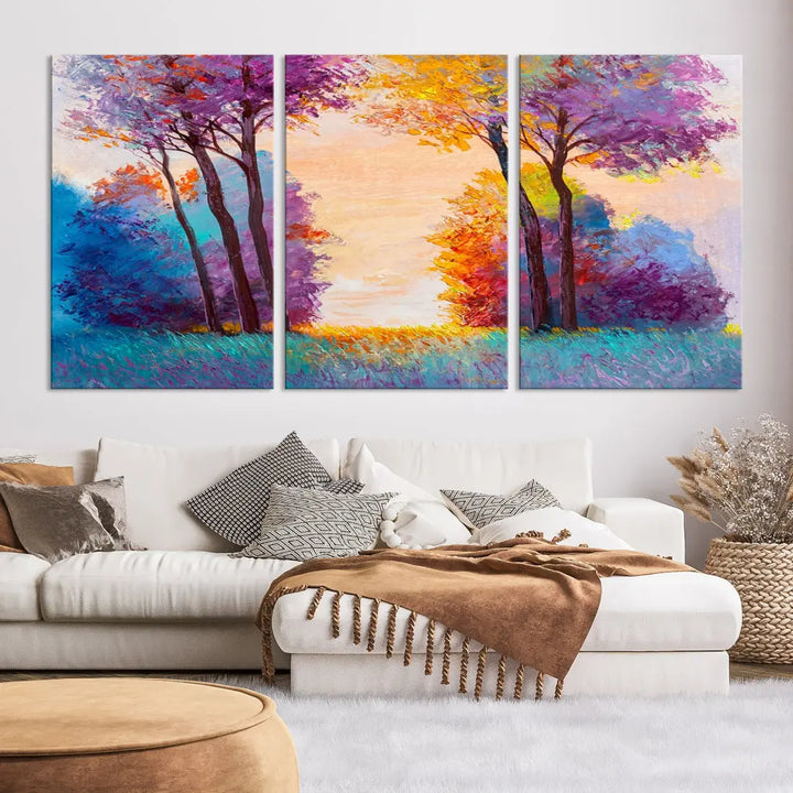 Oil Paint Effect Trees Wall Art Canvas Print