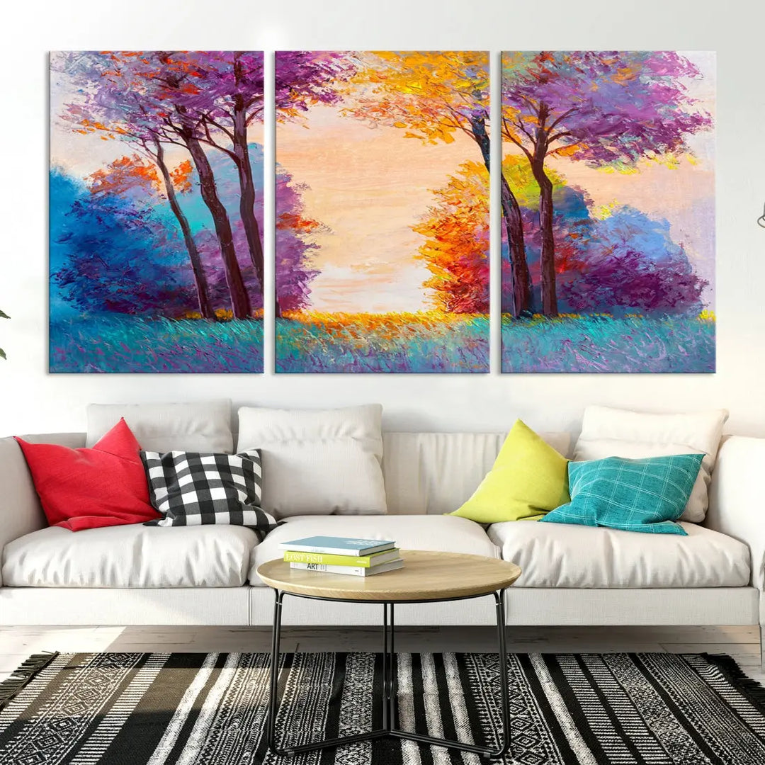 Oil Paint Effect Trees Wall Art Canvas Print