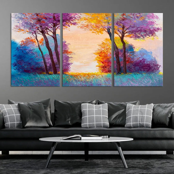 Oil Paint Effect Trees Wall Art Canvas Print