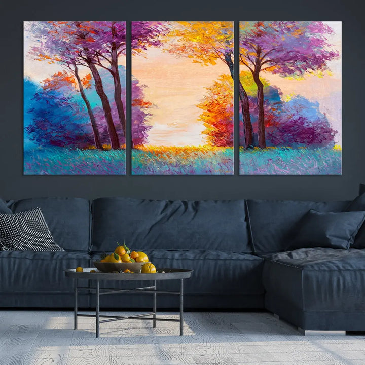 Oil Paint Effect Trees Wall Art Canvas Print