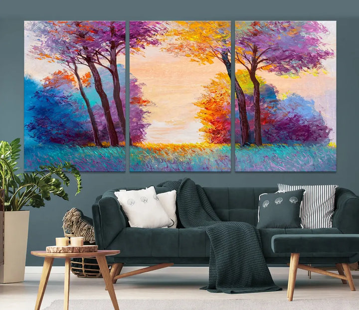 Oil Paint Effect Trees Wall Art Canvas Print