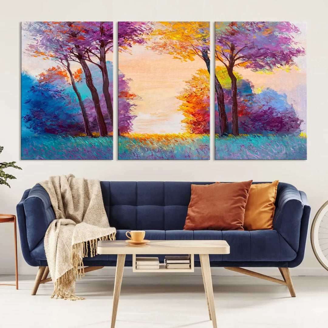 Oil Paint Effect Trees Wall Art Canvas Print