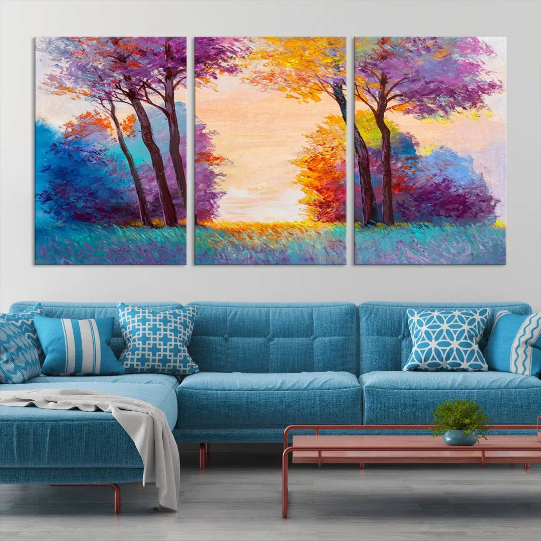 Oil Paint Effect Trees Wall Art Canvas Print