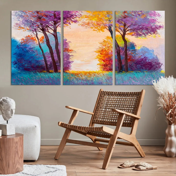 Oil Paint Effect Trees Wall Art Canvas Print