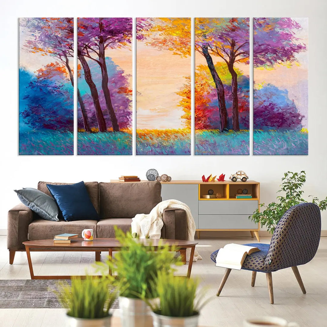 Oil Paint Effect Trees Wall Art Canvas Print