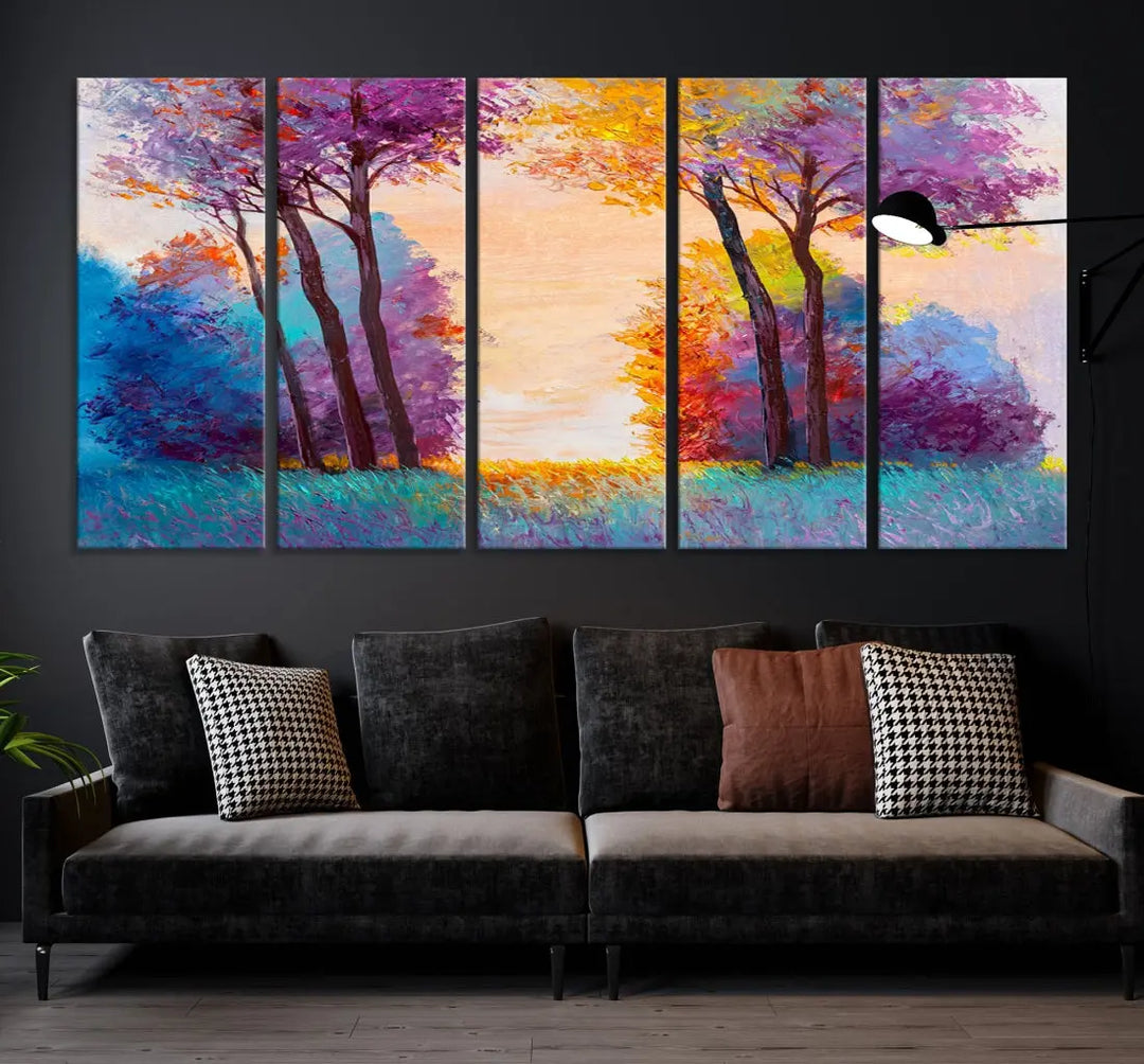 Oil Paint Effect Trees Wall Art Canvas Print