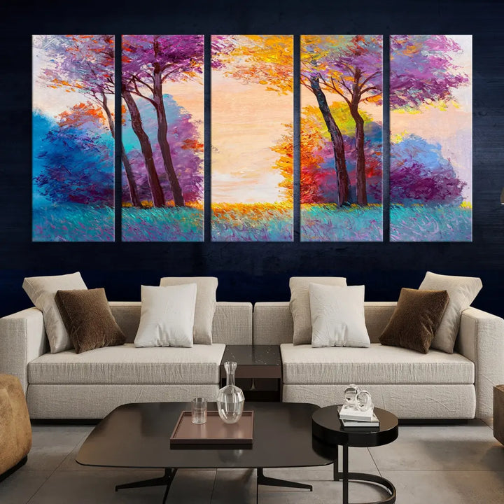 Oil Paint Effect Trees Wall Art Canvas Print