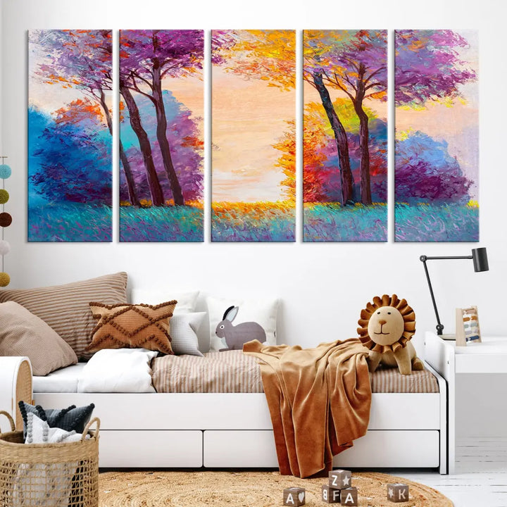 Oil Paint Effect Trees Wall Art Canvas Print