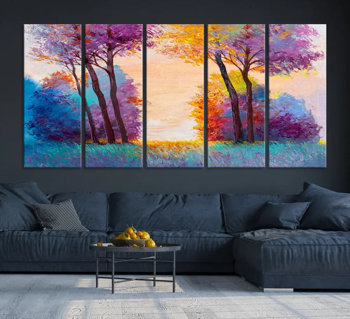 Oil Paint Effect Trees Wall Art Canvas Print