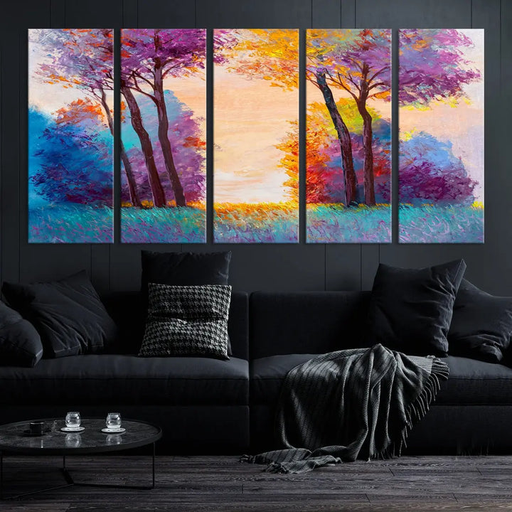 Oil Paint Effect Trees Wall Art Canvas Print