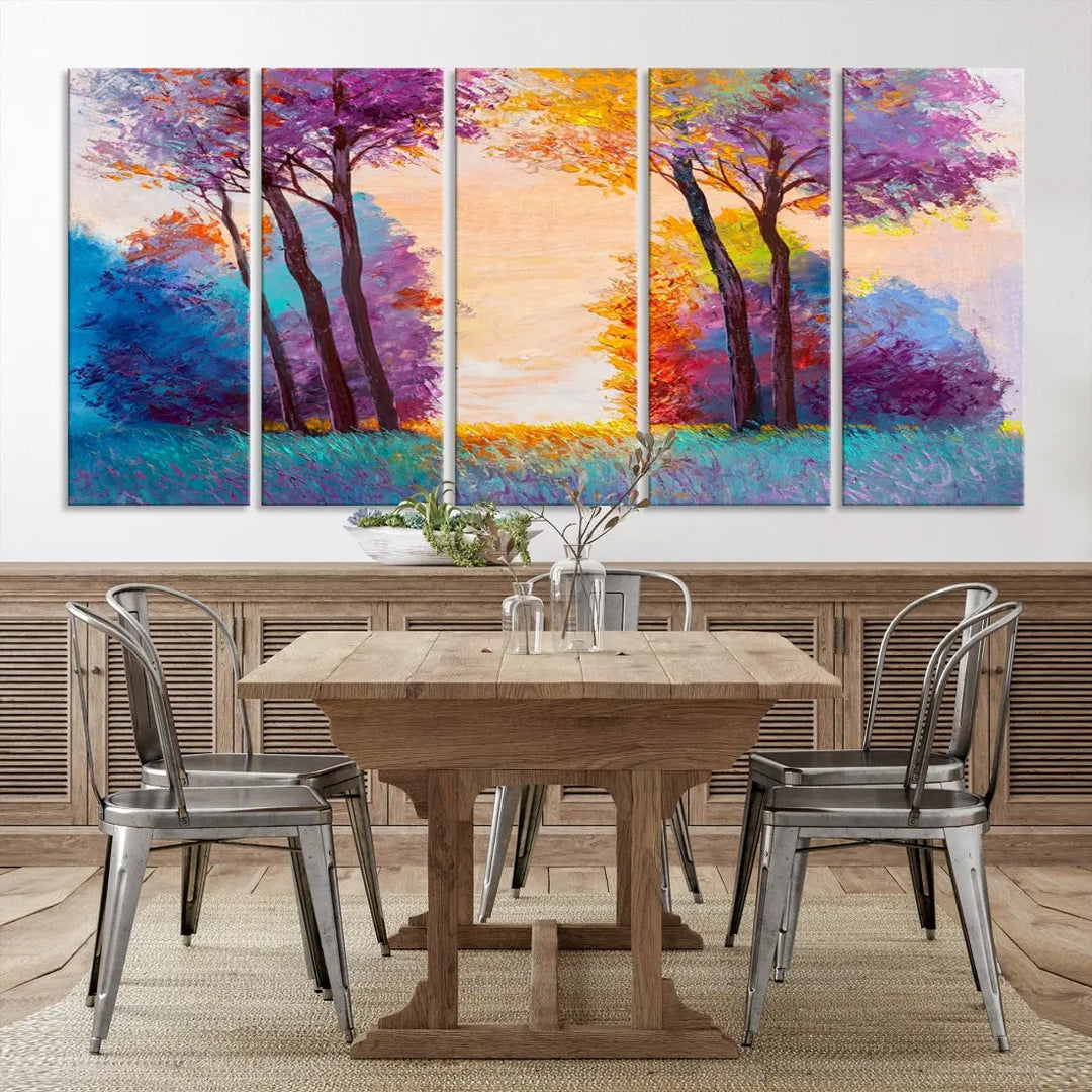 Oil Paint Effect Trees Wall Art Canvas Print