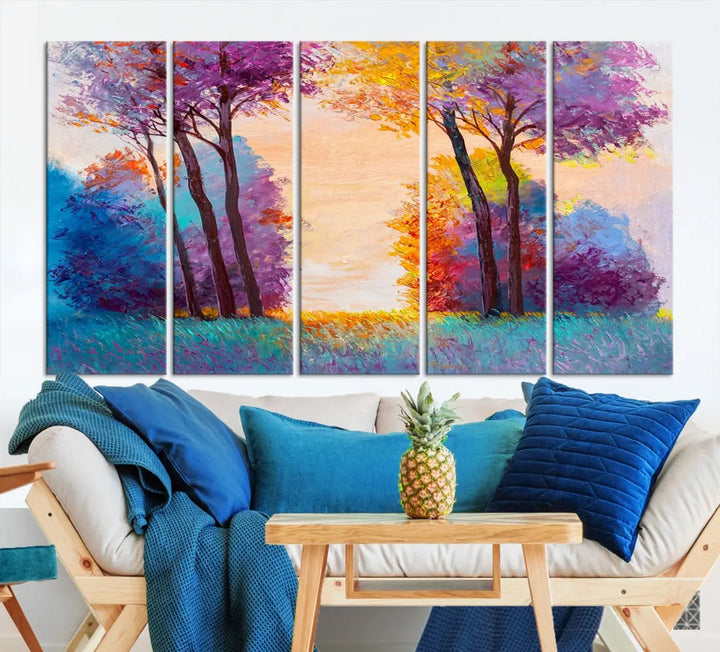 Oil Paint Effect Trees Wall Art Canvas Print