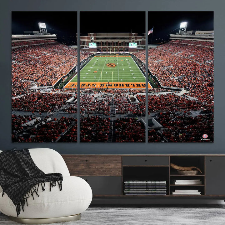 Oklahoma State Cowboys Football Team Print - Stillwater Boone Pickens Stadium Wall Art Canvas Print