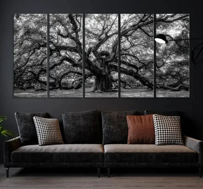 Old Angel Oak Tree Black and White Nature Wall Art Canvas Print