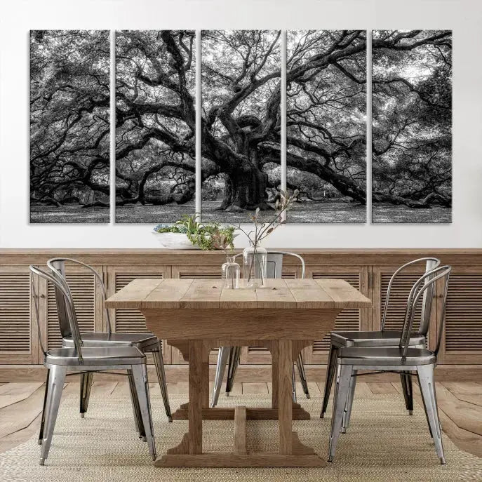 Old Angel Oak Tree Black and White Nature Wall Art Canvas Print