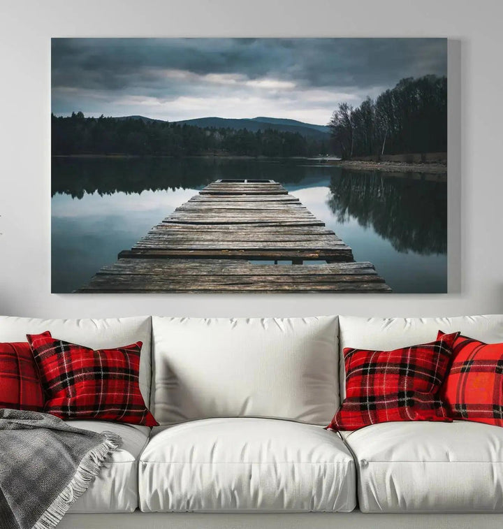 Old Wood Pier Mountain Lake Large Canvas Art Print for Wall Decor