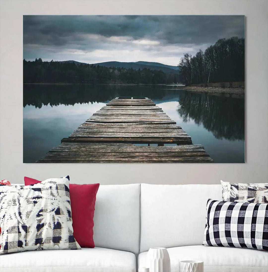 Old Wood Pier Mountain Lake Large Canvas Art Print for Wall Decor