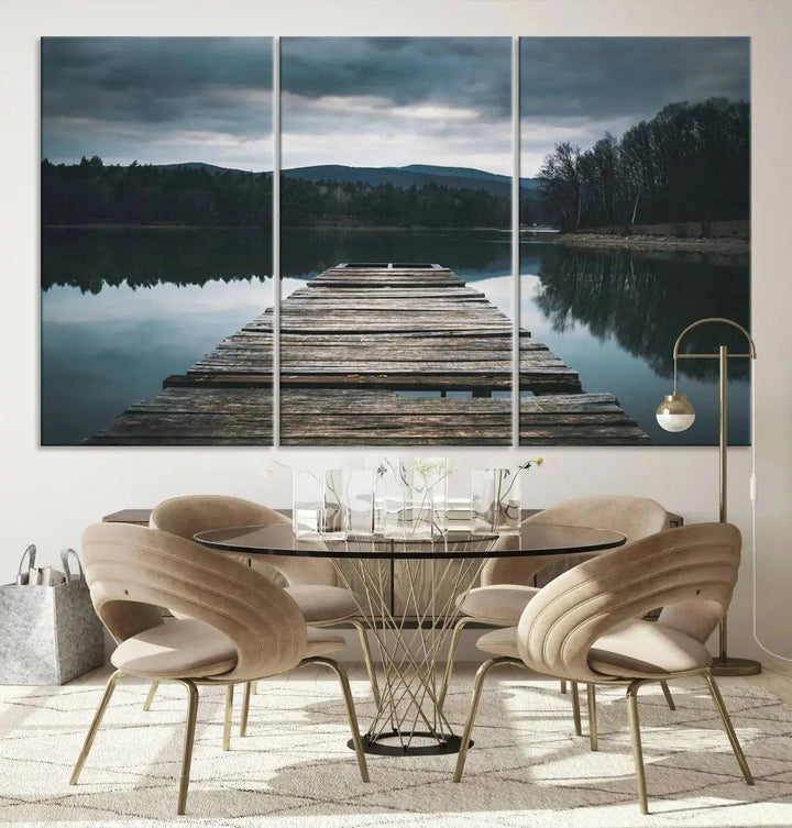 Old Wood Pier Mountain Lake Large Canvas Art Print for Wall Decor