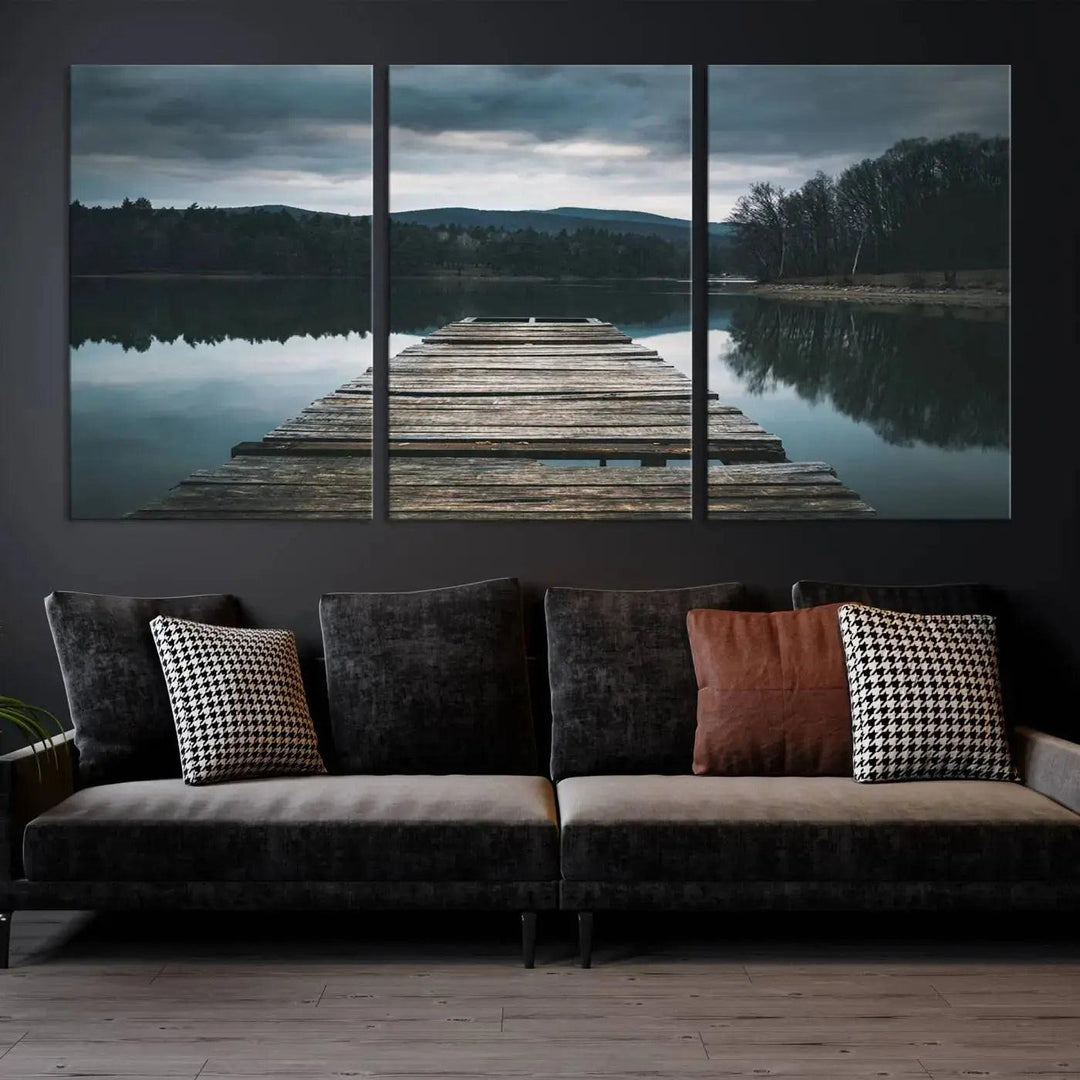 Old Wood Pier Mountain Lake Large Canvas Art Print for Wall Decor