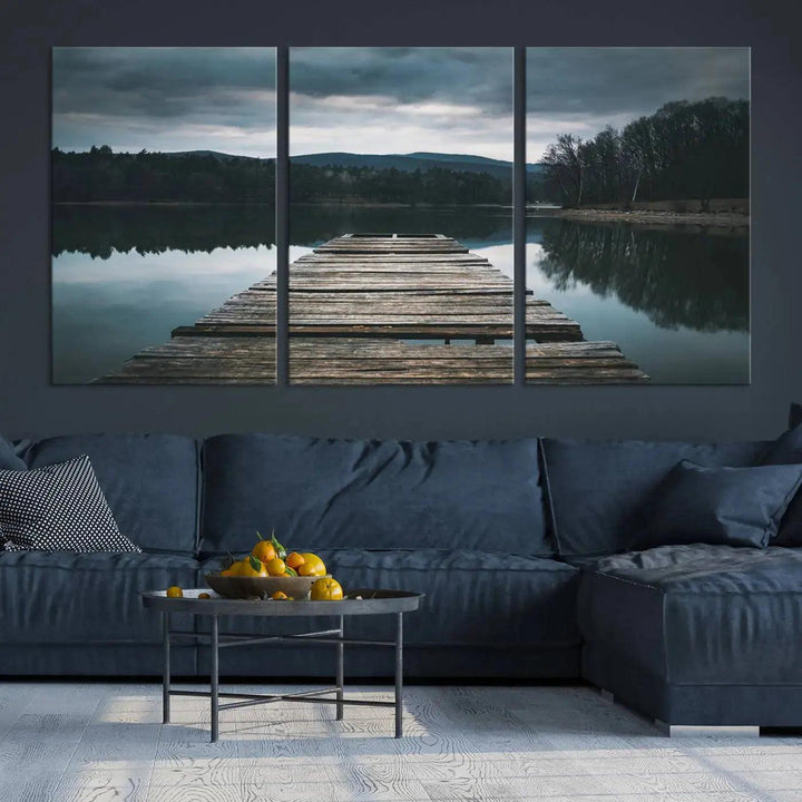 Old Wood Pier Mountain Lake Large Canvas Art Print for Wall Decor