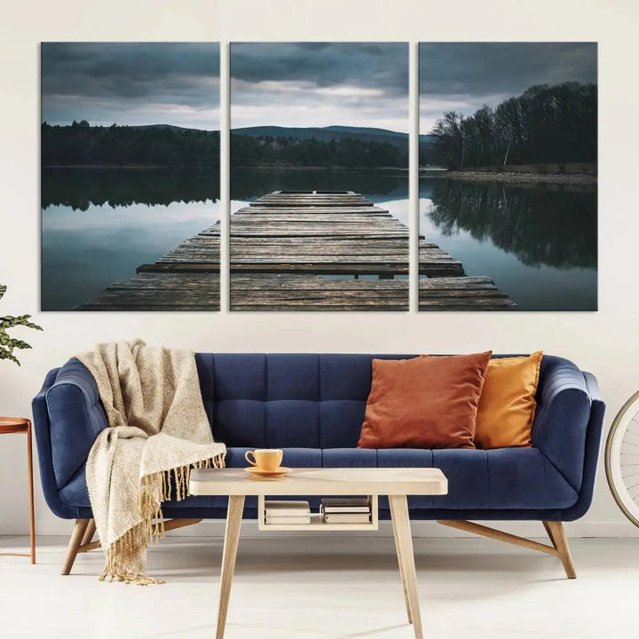 Old Wood Pier Mountain Lake Large Canvas Art Print for Wall Decor