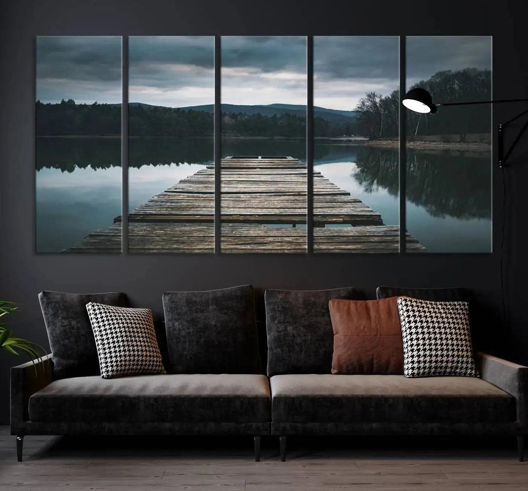 Old Wood Pier Mountain Lake Large Canvas Art Print for Wall Decor