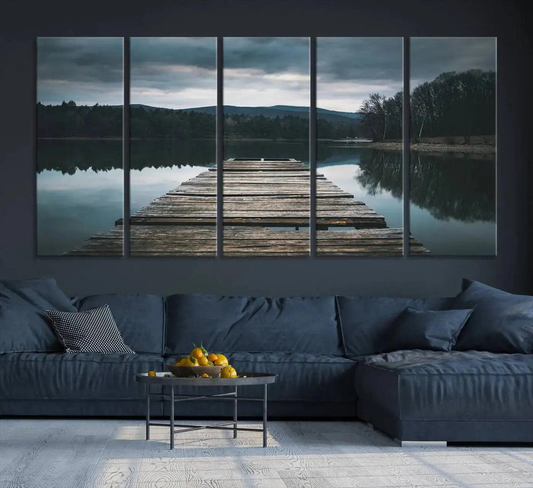 Old Wood Pier Mountain Lake Large Canvas Art Print for Wall Decor