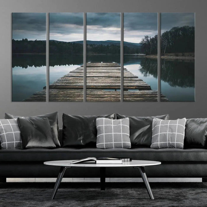 Old Wood Pier Mountain Lake Large Canvas Art Print for Wall Decor