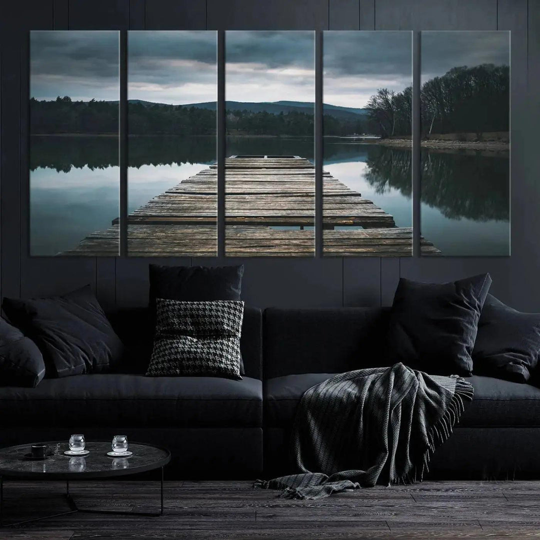 Old Wood Pier Mountain Lake Large Canvas Art Print for Wall Decor