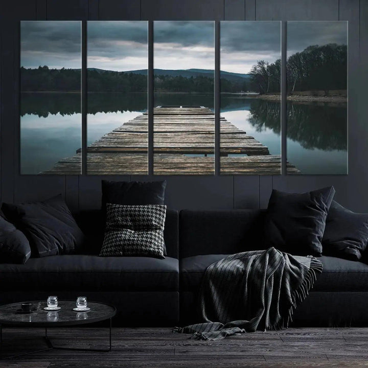 Old Wood Pier Mountain Lake Large Canvas Art Print for Wall Decor