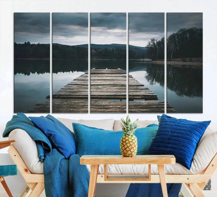 Old Wood Pier Mountain Lake Large Canvas Art Print for Wall Decor