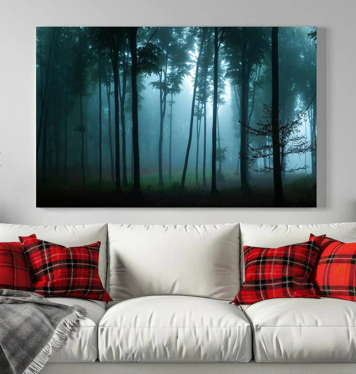 Panaroma of Foggy Forest Large Wall Art Canvas Print