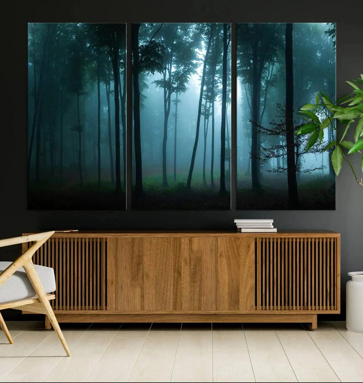 Panaroma of Foggy Forest Large Wall Art Canvas Print