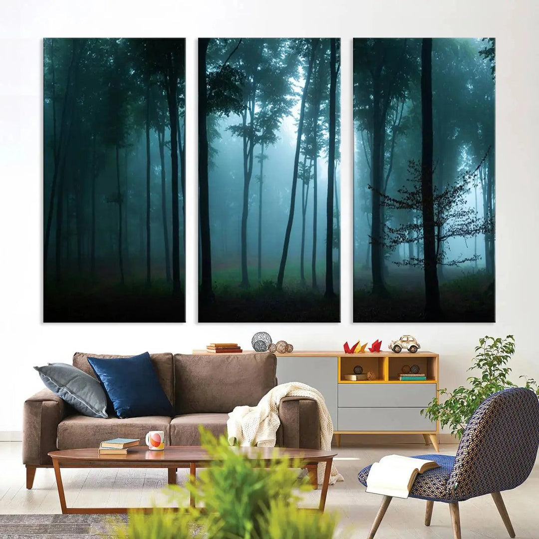 Panaroma of Foggy Forest Large Wall Art Canvas Print