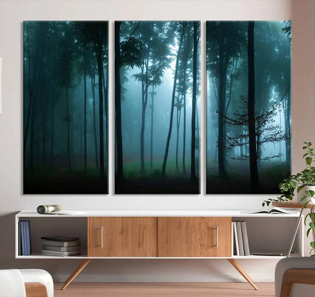 Panaroma of Foggy Forest Large Wall Art Canvas Print