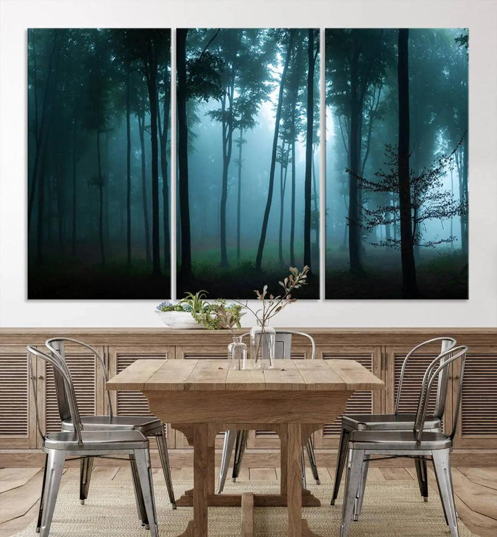 Panaroma of Foggy Forest Large Wall Art Canvas Print