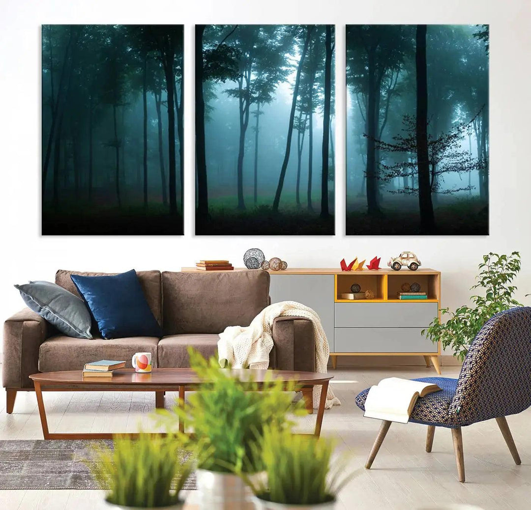 Panaroma of Foggy Forest Large Wall Art Canvas Print